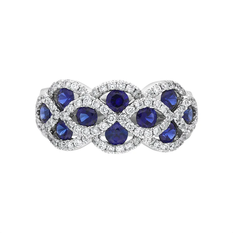 18ct White Gold Sapphire Diamond Lattice Eternity Ring