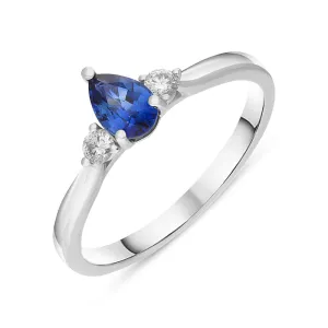 18ct White Gold Sapphire Diamond Pear Cut Three Stone Ring