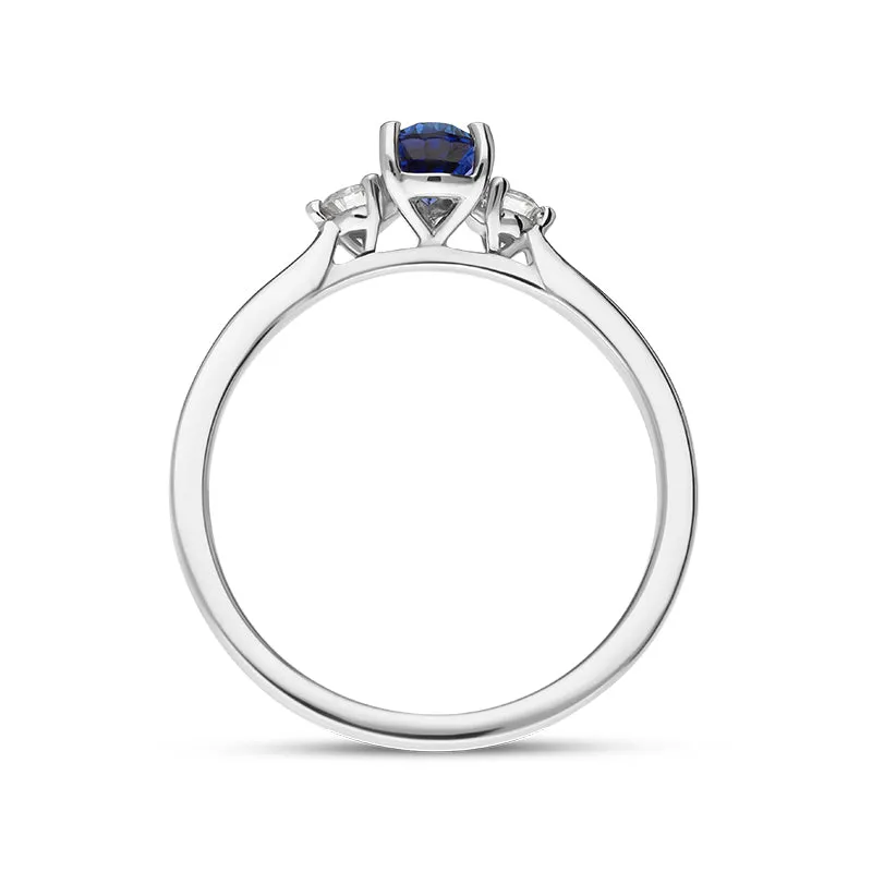 18ct White Gold Sapphire Diamond Pear Cut Three Stone Ring