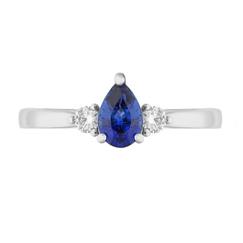 18ct White Gold Sapphire Diamond Pear Cut Three Stone Ring