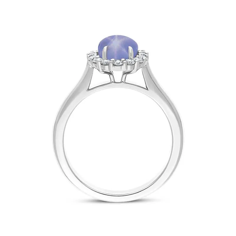 18ct White Gold Star Sapphire Diamond Oval Cluster Ring