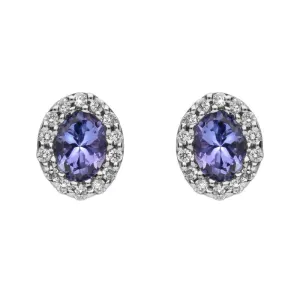 18ct White Gold Tanzanite Diamond Oval Stud Earrings