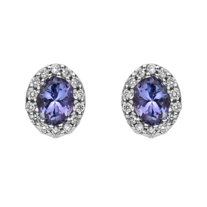 18ct White Gold Tanzanite Diamond Oval Stud Earrings