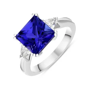 18ct White Gold Tanzanite Diamond Three Stone Ring