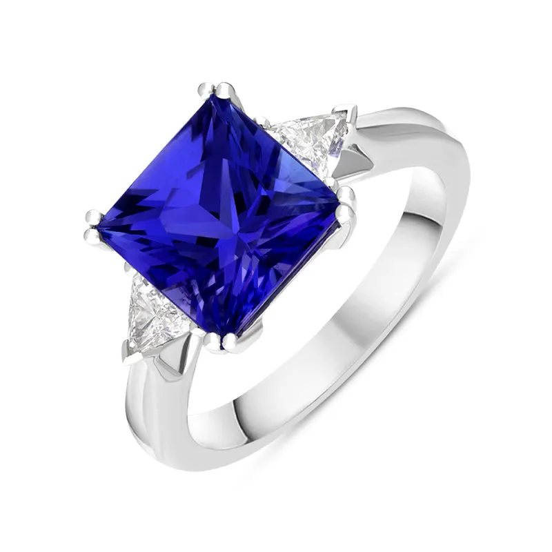 18ct White Gold Tanzanite Diamond Three Stone Ring