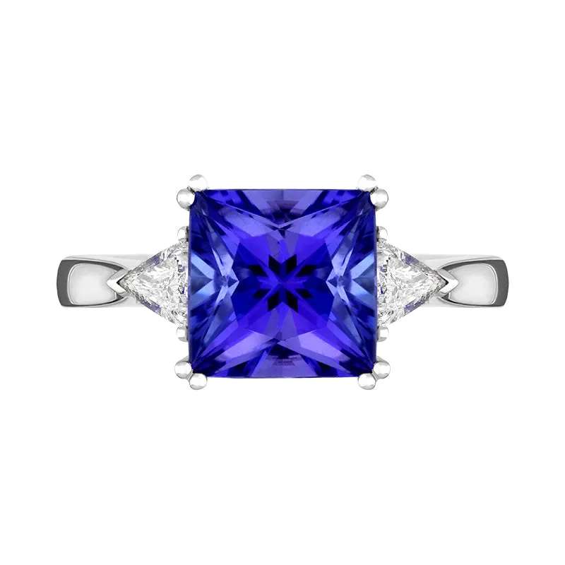 18ct White Gold Tanzanite Diamond Three Stone Ring