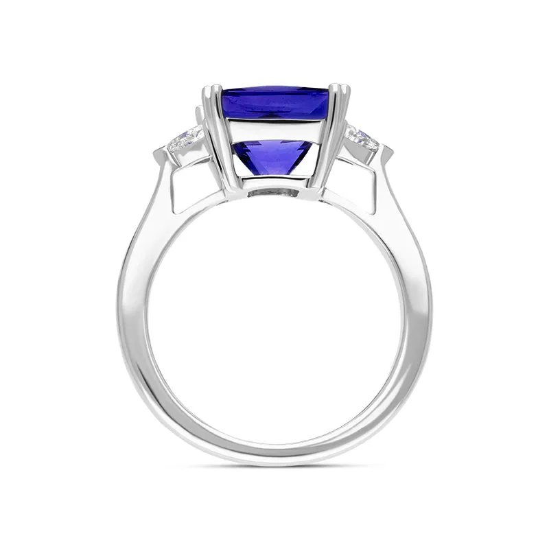 18ct White Gold Tanzanite Diamond Three Stone Ring