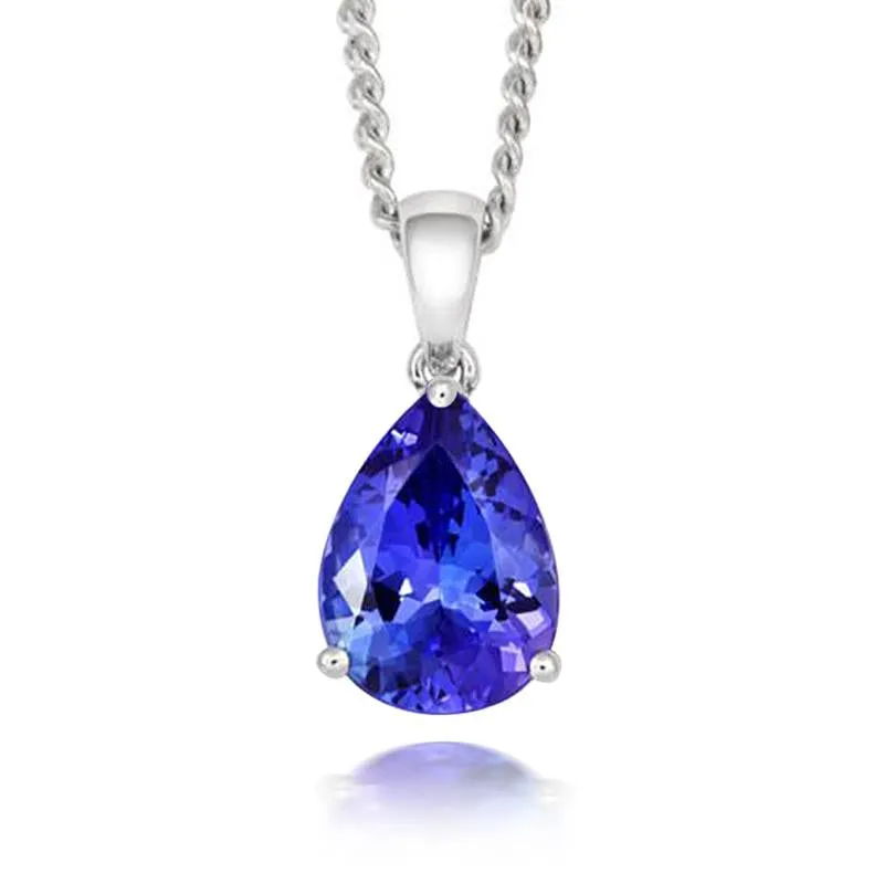 18ct White Gold Tanzanite Pear Cut Solitaire Necklace
