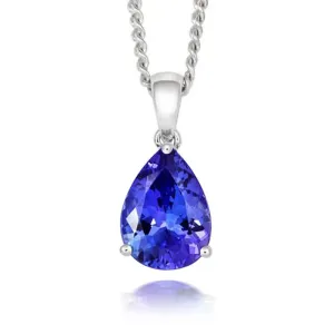 18ct White Gold Tanzanite Pear Cut Solitaire Necklace