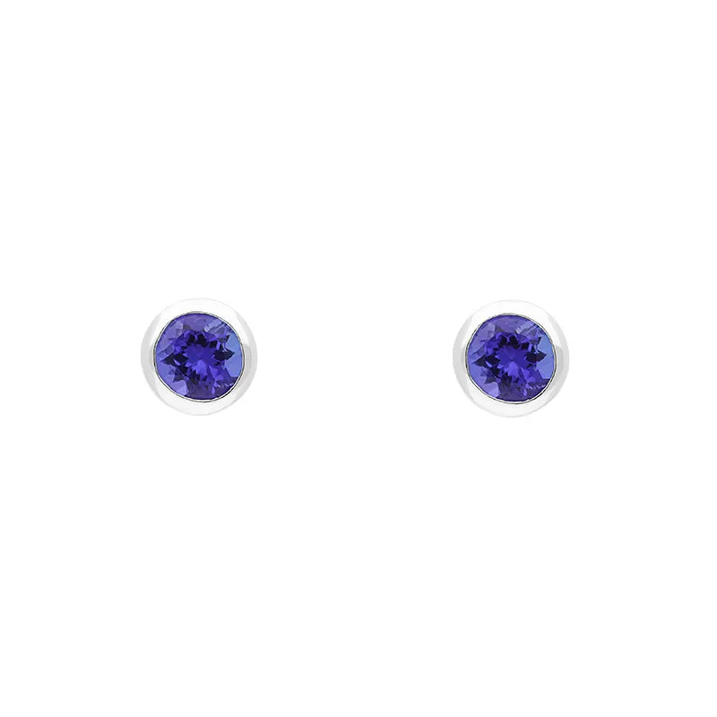 18ct White Gold Tanzanite Round Martini Stud Earrings