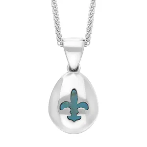 18ct White Gold Turquoise Fleur De Lis Pear Shape Necklace