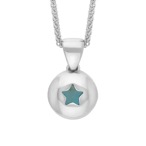 18ct White Gold Turquoise Star Disc Necklace