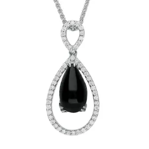 18ct White Gold Whitby Jet 0.31ct Diamond Open Pear Necklace D