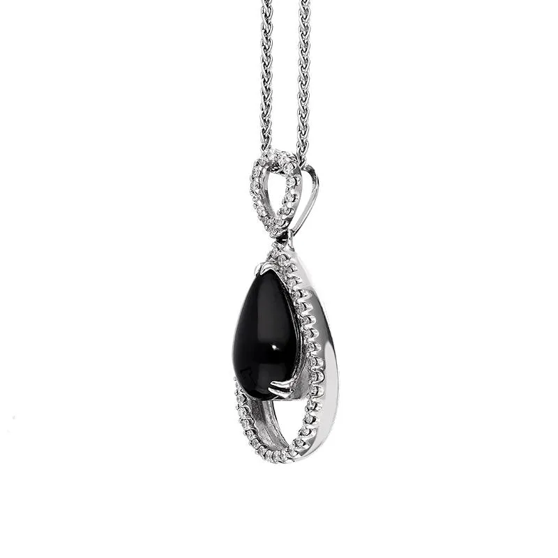 18ct White Gold Whitby Jet 0.31ct Diamond Open Pear Necklace D
