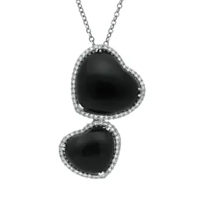 18ct White Gold Whitby Jet 0.53ct Diamond Double Heart Necklace D
