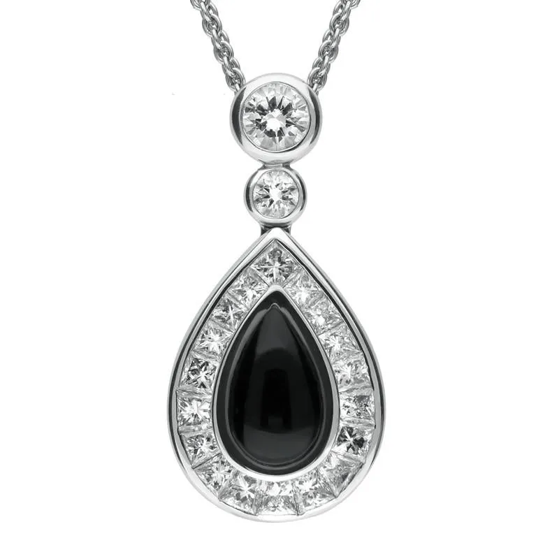 18ct White Gold Whitby Jet 2.17ct Diamond Central Pear Necklace