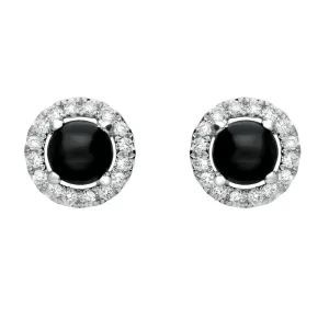 18ct White Gold Whitby Jet and Diamond Round Stud Earrings