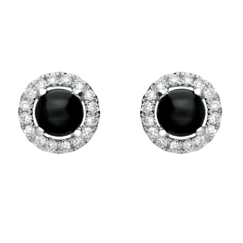 18ct White Gold Whitby Jet and Diamond Round Stud Earrings