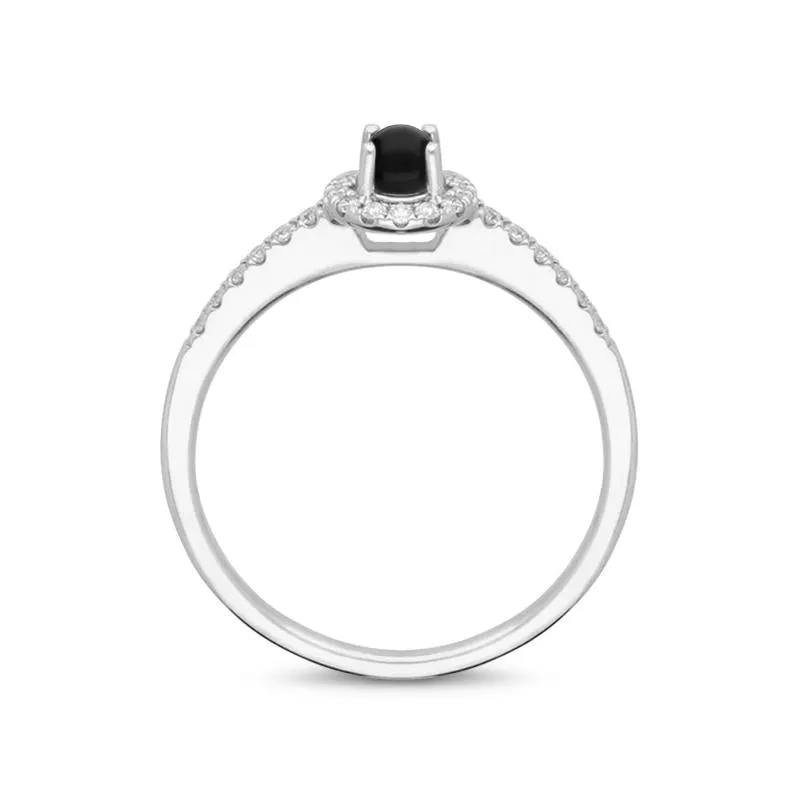 18ct White Gold Whitby Jet Diamond Shoulder Round Ring