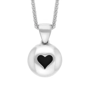 18ct White Gold Whitby Jet Heart Disc Necklace