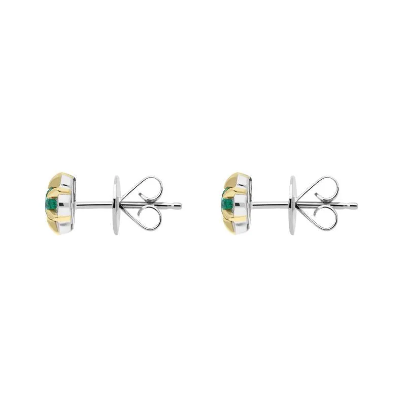 18ct White Yellow Gold 0.18ct Emerald 0.28ct Diamond Cluster Stud Earrings