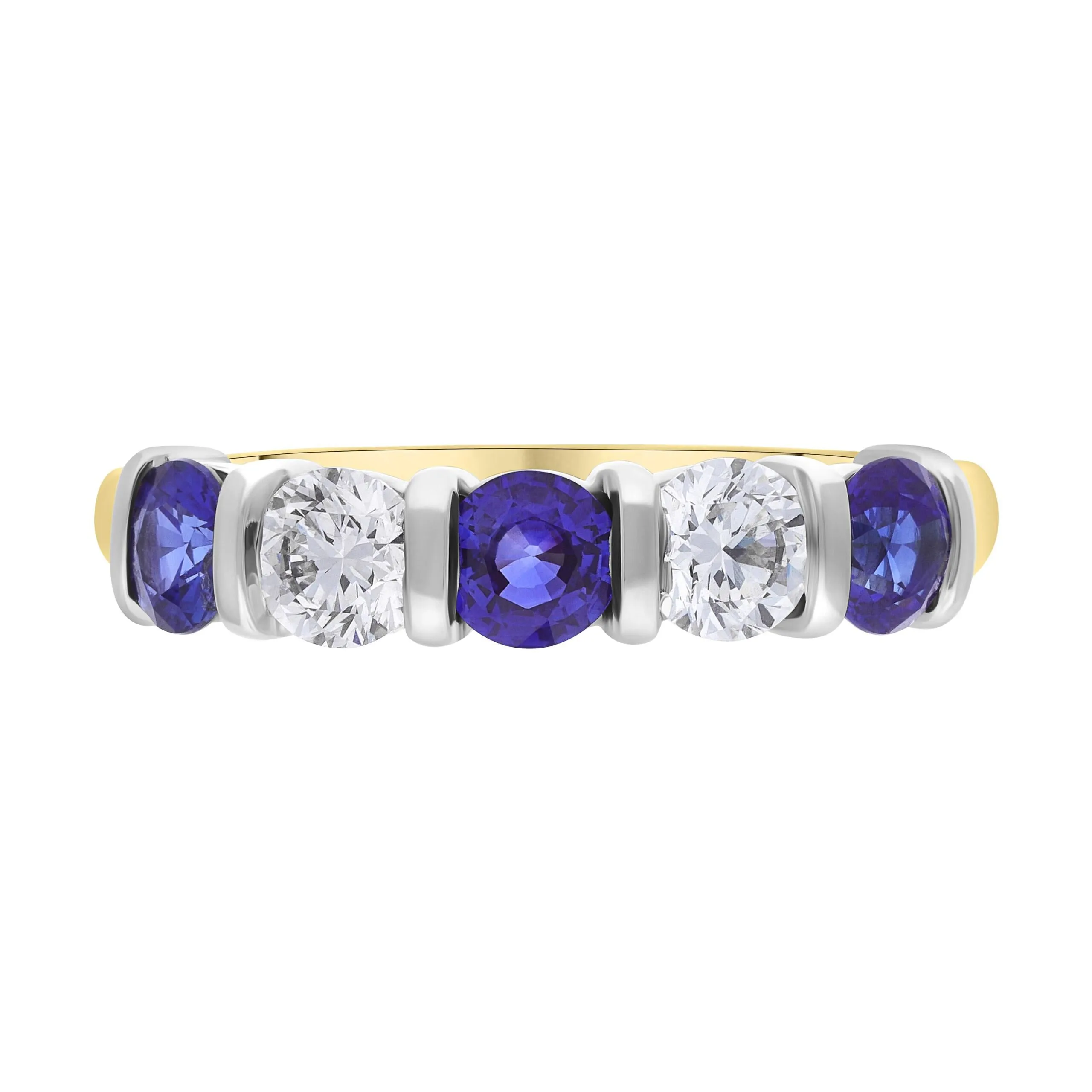 18ct Yellow and White Gold 0.94ct Sapphire 0.53ct 5 Stone Diamond Bar Set Eternity Ring