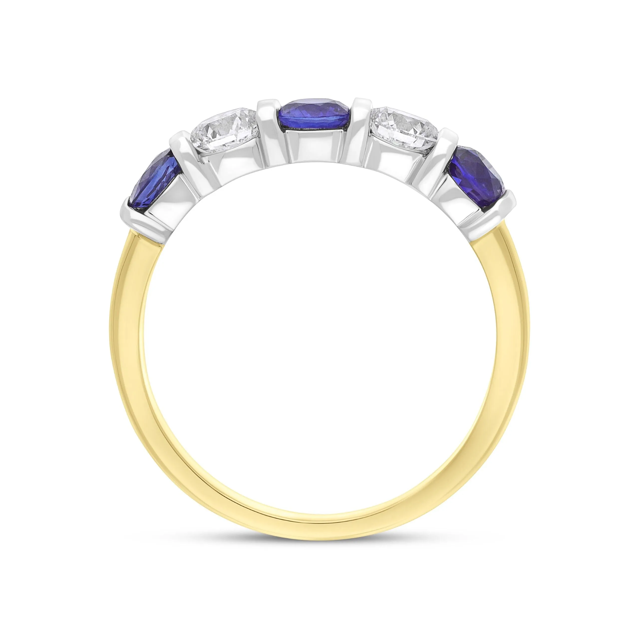 18ct Yellow and White Gold 0.94ct Sapphire 0.53ct 5 Stone Diamond Bar Set Eternity Ring