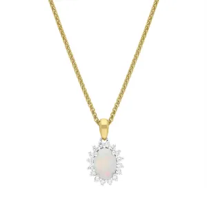 18ct Yellow and White Gold Opal Diamond Oval Cut Cluster Necklace