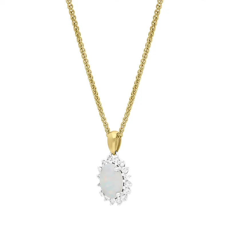 18ct Yellow and White Gold Opal Diamond Oval Cut Cluster Necklace