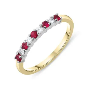 18ct Yellow Gold 0.20ct Ruby Diamond Half Eternity Ring