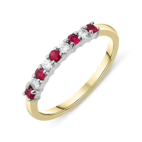 18ct Yellow Gold 0.20ct Ruby Diamond Half Eternity Ring