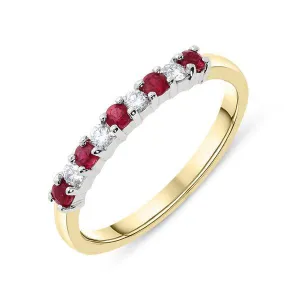 18ct Yellow Gold 0.26ct Ruby Diamond Half Eternity Ring