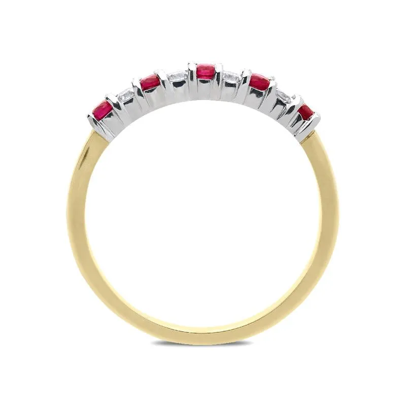 18ct Yellow Gold 0.26ct Ruby Diamond Half Eternity Ring