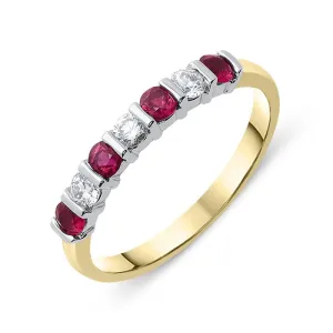 18ct Yellow Gold 0.39ct Ruby Diamond Half Eternity Ring
