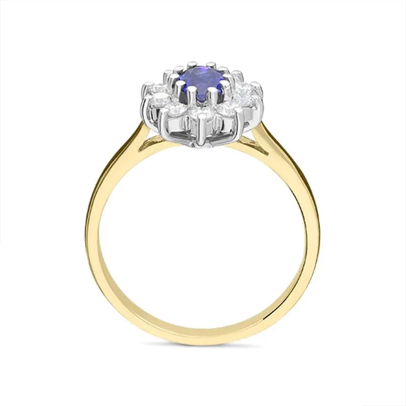 18ct Yellow Gold 0.49ct Sapphire Diamond Oval Cluster Ring