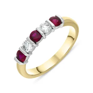 18ct Yellow Gold 0.62ct Ruby Diamond Half Eternity Ring