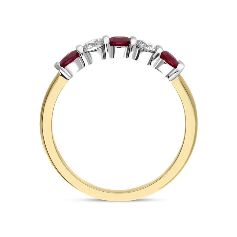 18ct Yellow Gold 0.62ct Ruby Diamond Half Eternity Ring