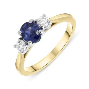 18ct Yellow Gold 0.73ct Sapphire Diamond Oval Cut Trilogy Ring