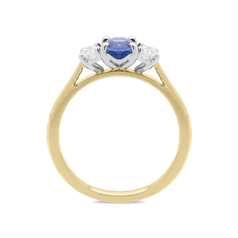 18ct Yellow Gold 0.73ct Sapphire Diamond Oval Cut Trilogy Ring
