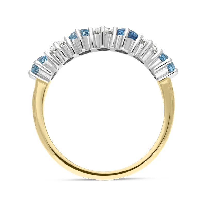 18ct Yellow Gold 0.75ct Aquamarine Diamond Half Eternity Ring