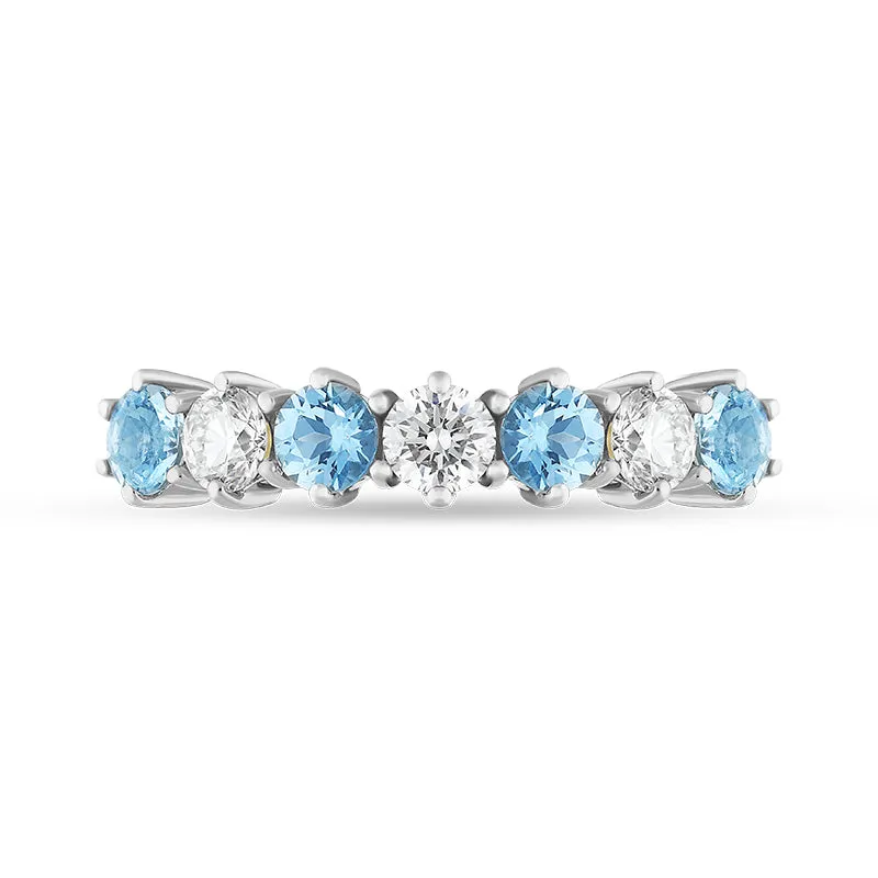 18ct Yellow Gold 0.75ct Aquamarine Diamond Half Eternity Ring