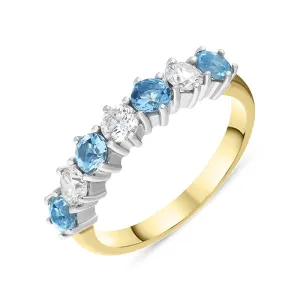 18ct Yellow Gold 0.75ct Aquamarine Diamond Half Eternity Ring