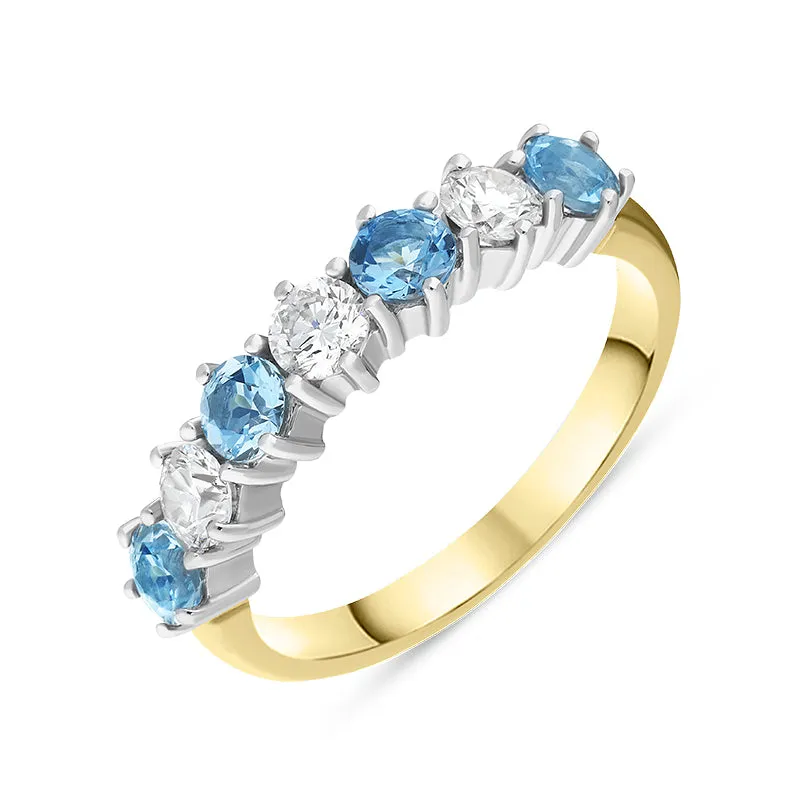18ct Yellow Gold 0.75ct Aquamarine Diamond Half Eternity Ring