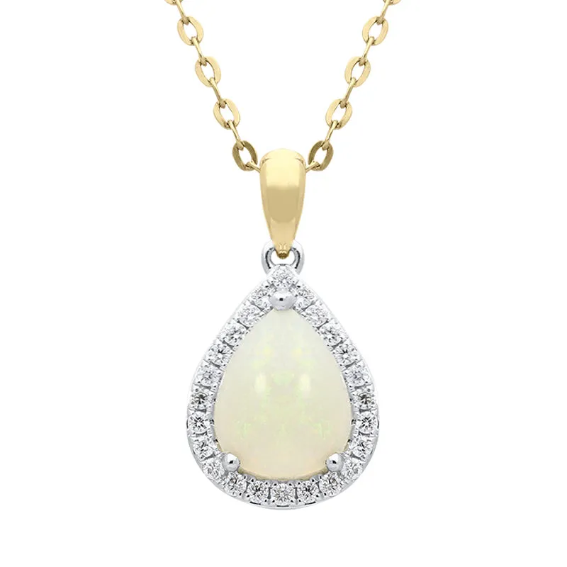 18ct Yellow Gold 0.88ct Opal Diamond Pear Cluster Necklace D
