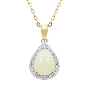 18ct Yellow Gold 0.88ct Opal Diamond Pear Cluster Necklace D