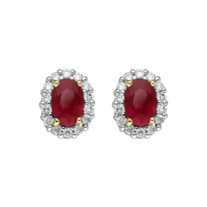 18ct Yellow Gold 0.95ct Ruby Diamond Oval Cluster Earrings