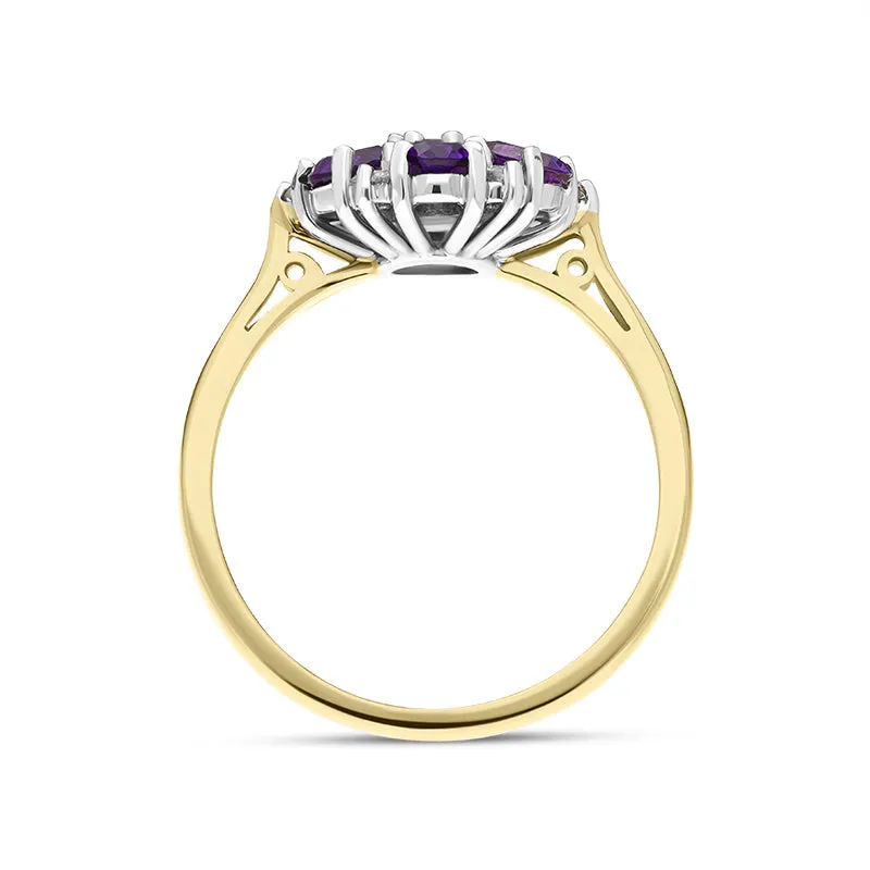 18ct Yellow Gold 0.98ct Amethyst Diamond Oval Cluster Ring