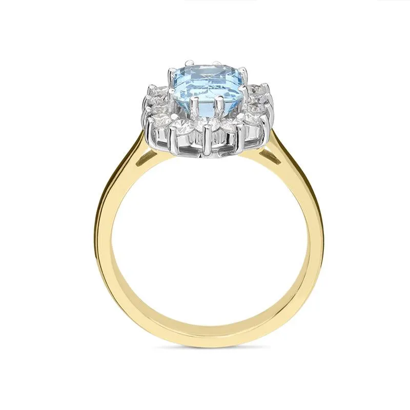18ct Yellow Gold 1.34ct Aquamarine 0.60ct Diamond Cluster Ring