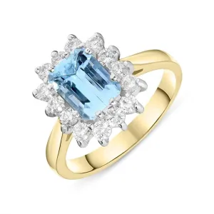 18ct Yellow Gold 1.34ct Aquamarine 0.60ct Diamond Cluster Ring