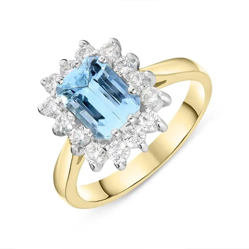 18ct Yellow Gold 1.34ct Aquamarine 0.60ct Diamond Cluster Ring